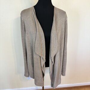 Talbots Womens Open Front Cardigan 100% Linen XL Beige Knit Lightweight Beach